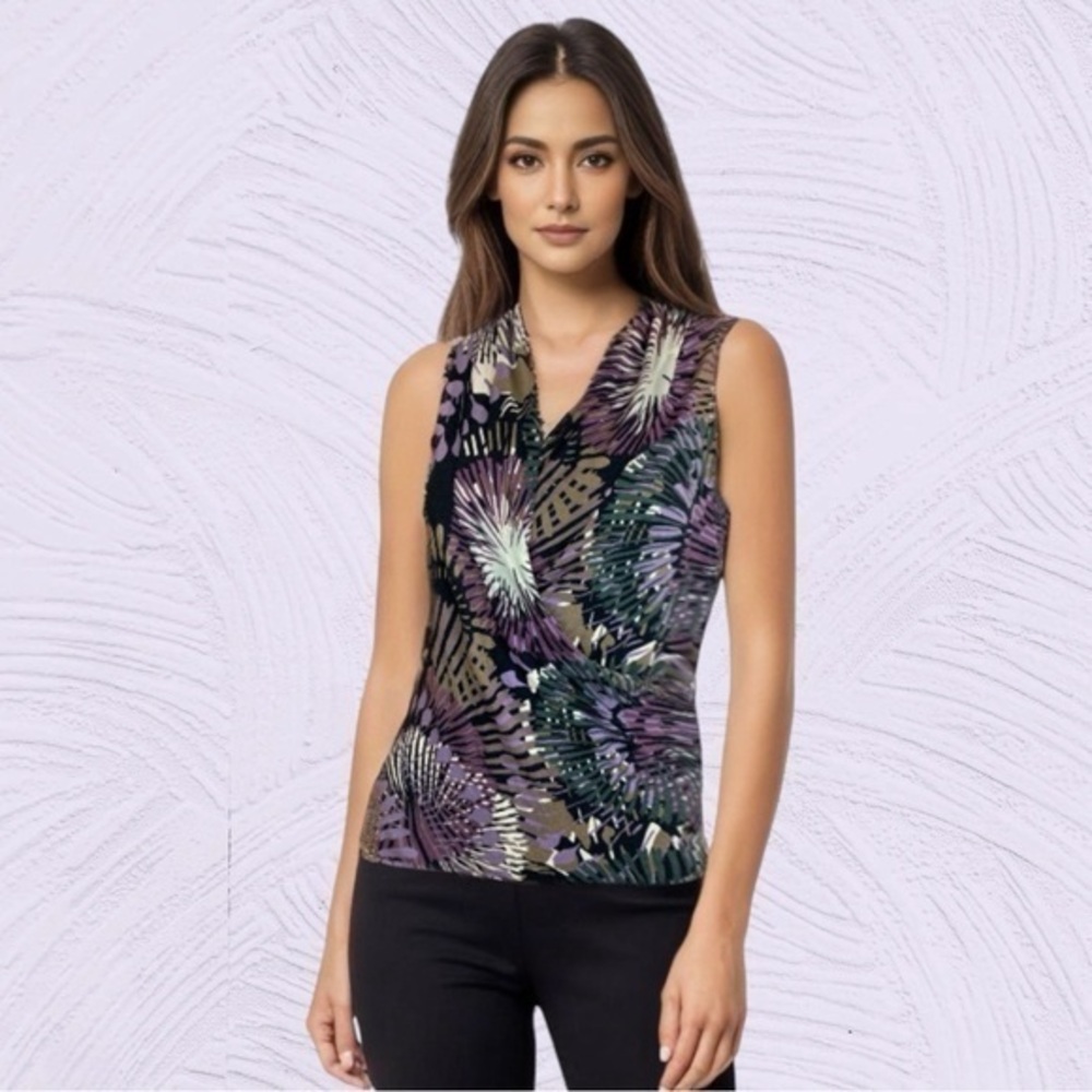 Karen Kane Tropical Print Wrap Sleeveless Top Size Medium
